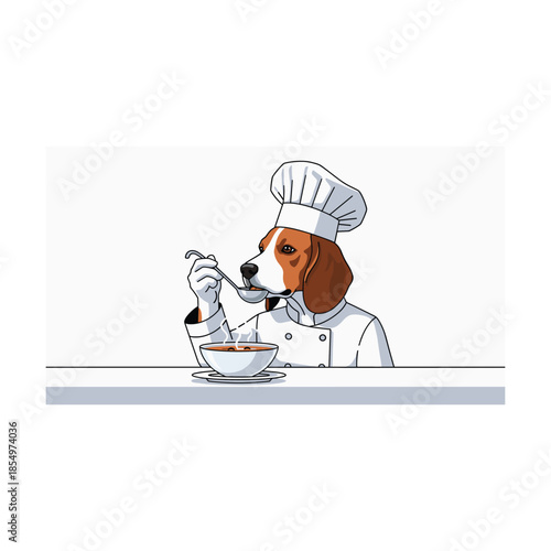 Dog chef preparing soup Vector, illustration