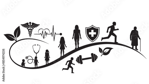 Healthcare journey representing life stages wellness and medical support