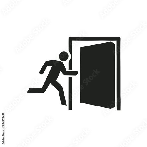 A person running through a doorway quickly with a sense of urgency and haste