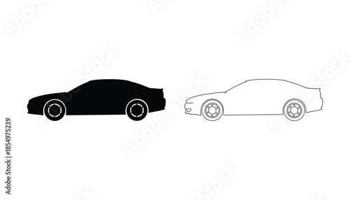 Black and white car silhouettes facing each other in profile view