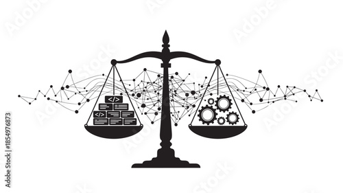Scales of justice balancing technology data and the principles of legal code