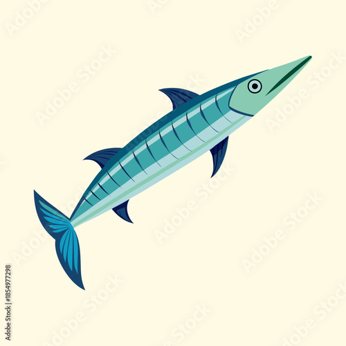 Beautiful cartoon style blue marlin fish with sleek design and cream background