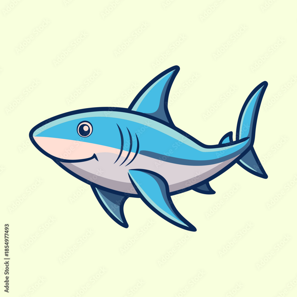 Fototapeta premium Cartoon shark vector illustration with cute expression on a light background
