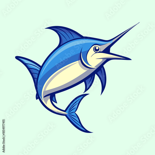 Vibrant Cartoon Style Blue Marlin with Open Mouth Swimming Upward Graphic