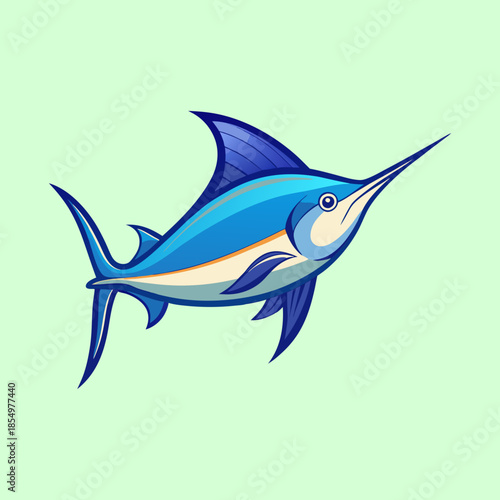 Striking Cartoon Illustration of a Majestic Blue Marlin on a Light Background