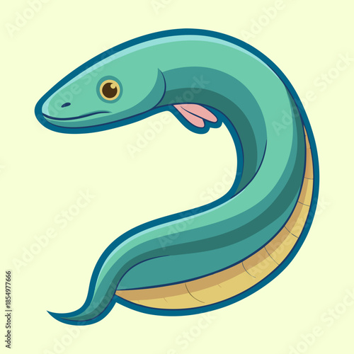 Teal eel swimming elegantly, a cartoon drawing for children or educational materials