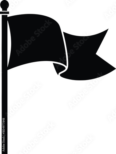 Simple black silhouette icon of a waving pennant flag mounted on a vertical flagpole