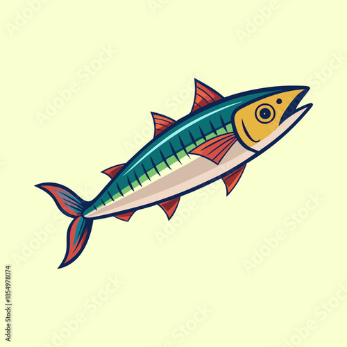 Vibrant Cartoon Mackerel Illustration with Bold Outline and Warm Color Palette