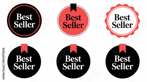 Best seller badges vector collection with gold achievement medals. Luxury laurel wreaths and star emblems, premium quality award symbols for marketing, retail, and product branding