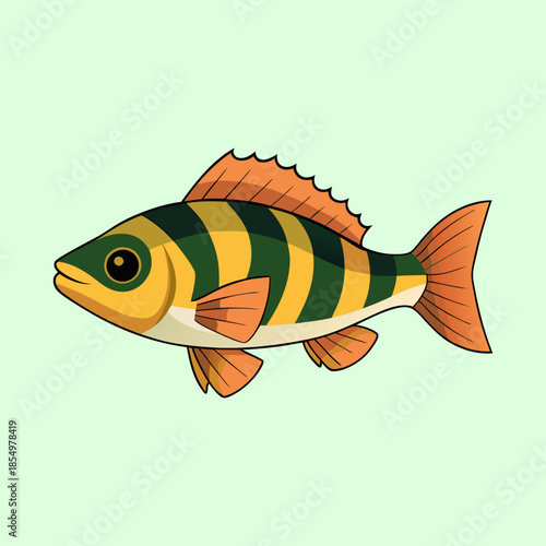 Cartoon image depicting a yellow perch fish swimming in a green background