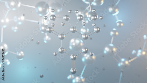 Barbital molecular structure, 3d model molecule, barbiturate structural chemical formula view from a microscope