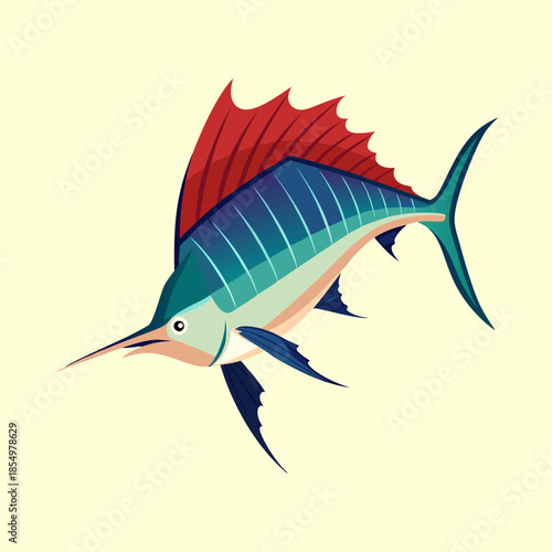 Vibrant Illustration of a Swordfish with Striking Colors and Dynamic Design