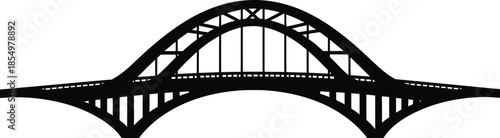Black silhouette of a classic arch bridge structure spanning a wide gap horizontally