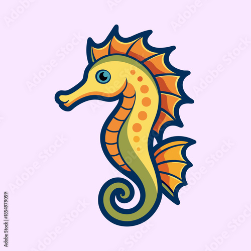 Stylized and cartoonish illustration of a seahorse with bright and vibrant colors