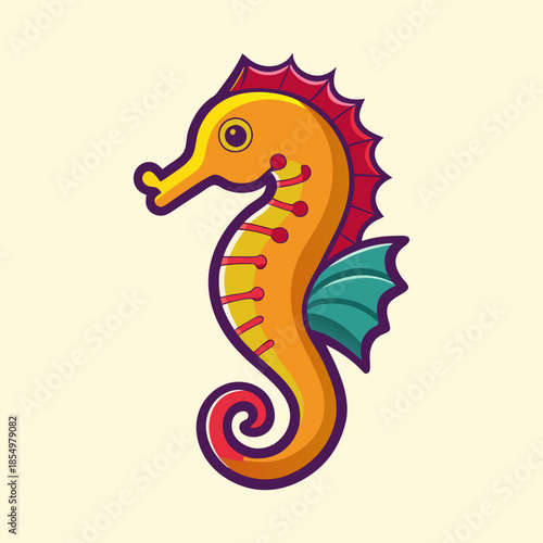 Cartoon Seahorse with Colorful Design Elements on a Cream Background Image