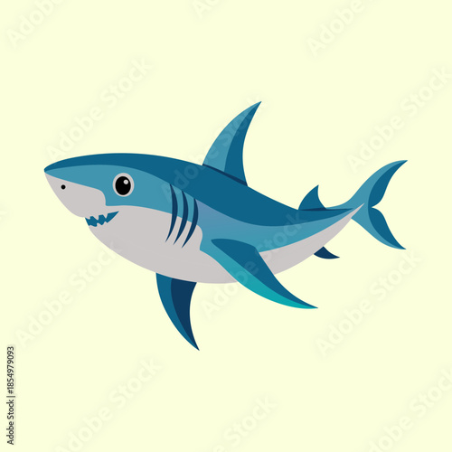 Illustration of a cute cartoon shark with fins and a pointy tail