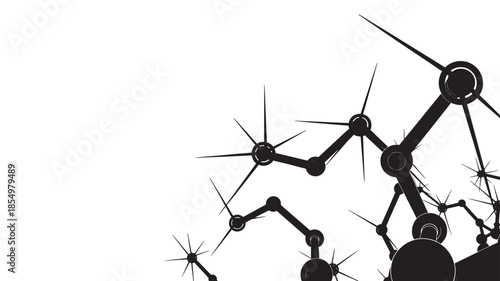 Abstract black and white illustration of connected spheres and sharp lines