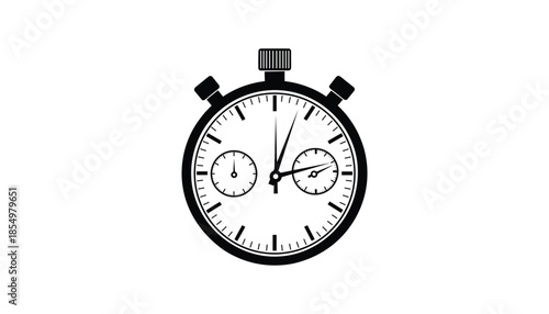 A black and white illustration of a stopwatch with two sub dials on a plain white background