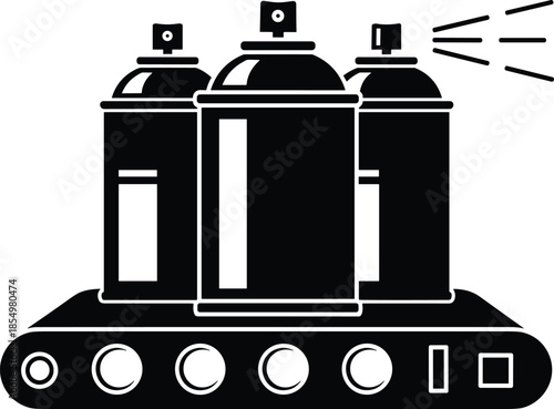 Black and white of three aerosol spray cans on a graffiti machine black and white stencil