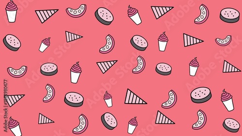 Desserts like ice cream pie and watermelon on a pink background, suitable for summerthemed social media posts or dessertrelated marketing materials.