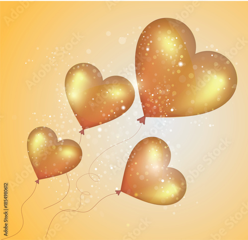 Golden Heart Balloons – Elegant Glowing Heart-Shaped Balloons with Sparkle Background, make this ideal for Valentine's Day, weddings, or luxury anniversary greetings