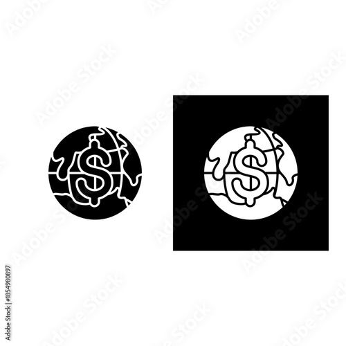 Global Economy icon black and white filled.