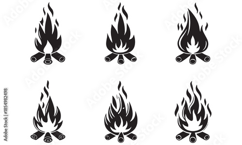 Campfire Icon Vector – Bonfire Flame Symbol, Firewood Design, Outdoor Light Illustration .