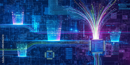 Abstract technology background with binary code patterns creates a futuristic digital cyberspace backdrop for data communication and science software concept illustration