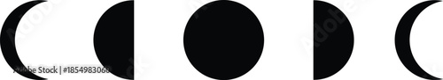 Moon phase illustration set, waxing crescent to waning crescent, lunar cycle icons, black outline, isolated, vector graphic