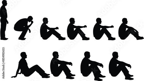 Man sitting down silhouettes sequence standing