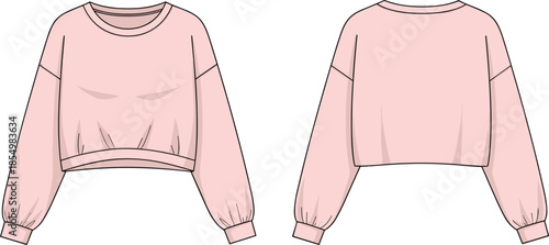 Pink cropped long sleeve sweatshirt front and back views front view
