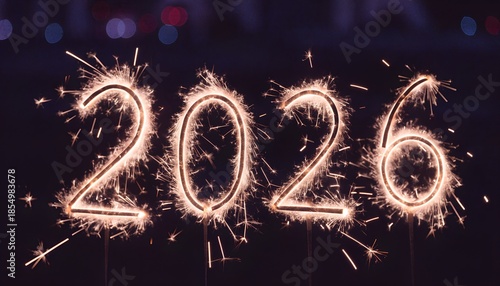 2026 Sparkler Typography on Dark Background – Festive Light Trail Celebration