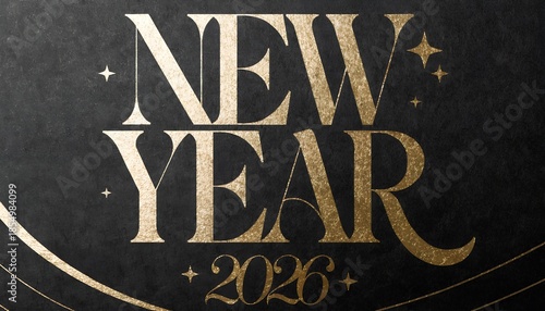 Golden New Year 2026 Typography on Elegant Dark Background with Stars