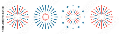 fireworks explosion effect set. colorful patriotic firework burst. festive salute collection for celebration event