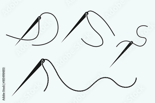 Sewing needle and thread vector icons with elegant line style. Ideal for tailoring, fashion design, handmade crafts, embroidery projects, and DIY illustrations.