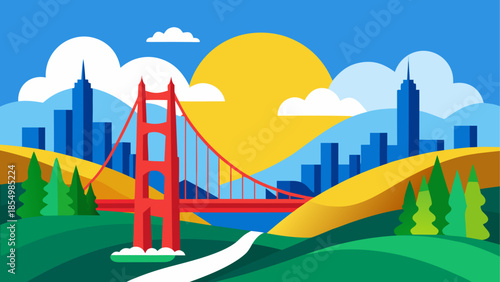Golden gate bridge in a vibrant landscape