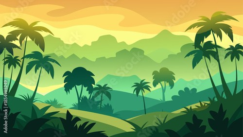 Tropical landscape at sunset