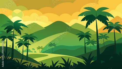 Tropical landscape at sunset