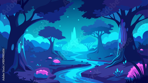 Enchanted forest at night