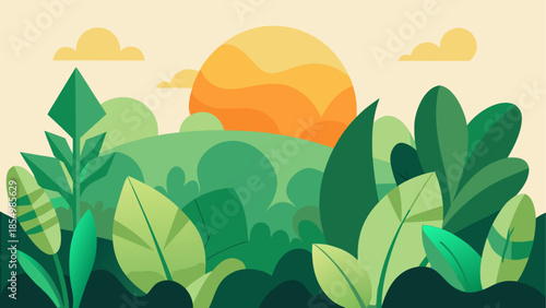 Vibrant sunset over lush forest