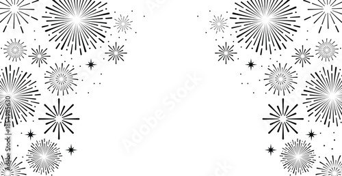 Elegant blue fireworks burst and sparkling stars on clean white background, festive celebration illustration for New Year, holiday party, greeting card, luxury event design, minimalist style vector.