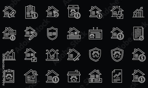 Real Estate & Property Investment Outline Icons Set – Housing, Rent, Mortgage & Analytics Vector Pack