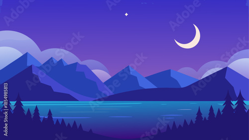 Serene nighttime mountain landscape