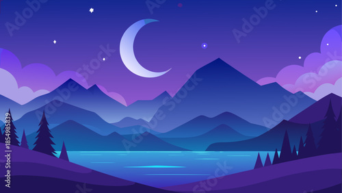 Serene nighttime mountain landscape