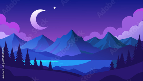 Serene nighttime mountain landscape