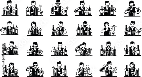 Bartender mixing drinks with bottles and glasses bartenders mixology cocktails