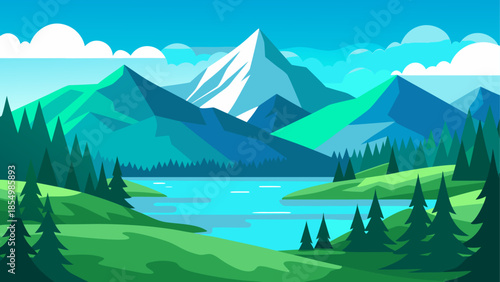 Serene mountain lake landscape
