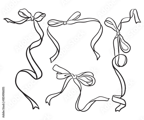 Line art ribbon bow vector collection vector
