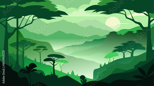 Serene forest landscape at dawn