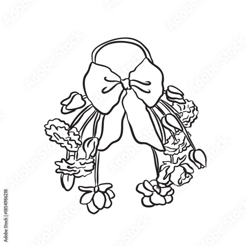 Hand drawn bridal bouquet line art vector. Bridal bouquet coquette style